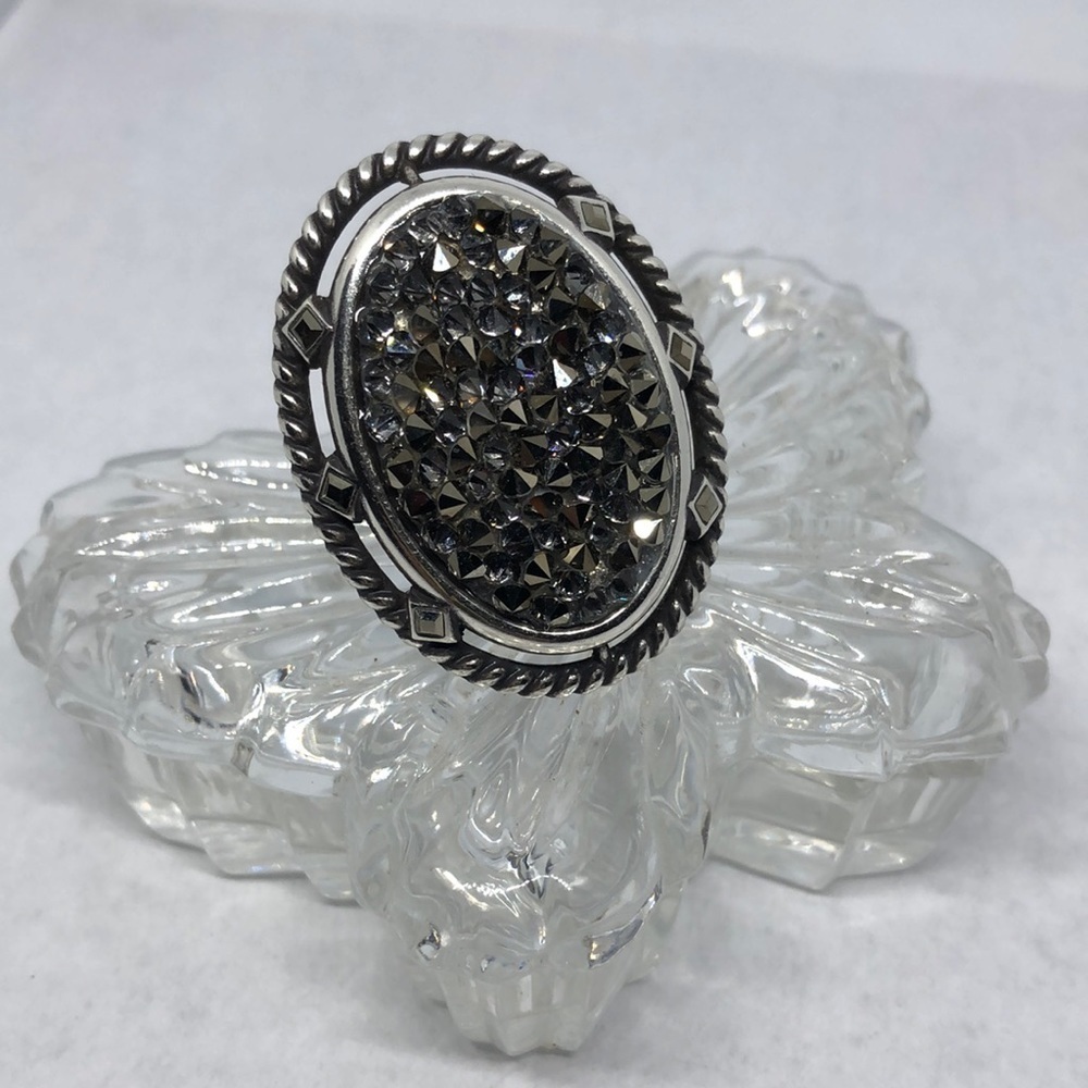 Antique silver tone faux druzy big statement costume ring